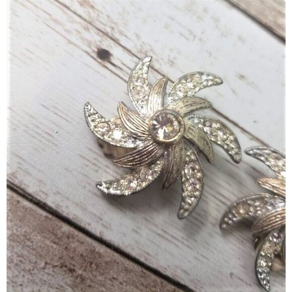 Vintage Sarah Coventry Clip On Earrings Large Statement with Clear Gems - Picture 3 of 7